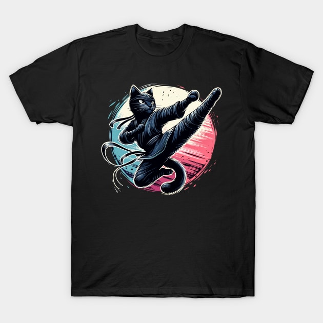 Ninja Cat Jump Kick T-Shirt by Genbu